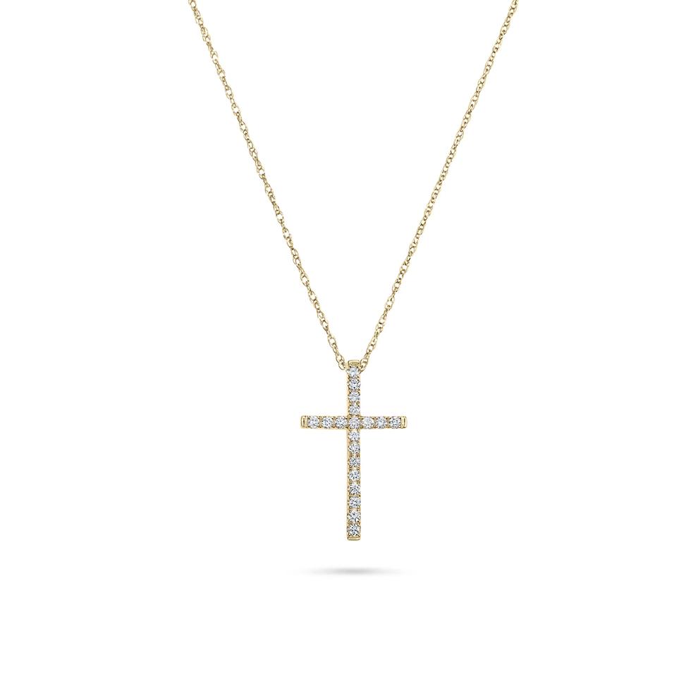 Diamond Cross Pendant Necklace in 14K Yellow Gold (1/7 ct. tw.) – Image 1 of 4