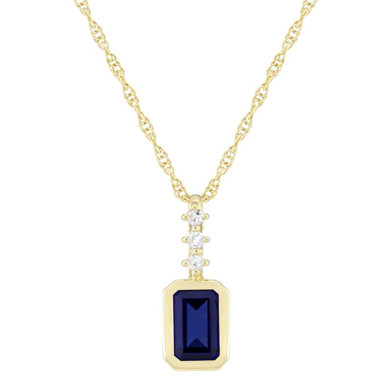 Lab-Created Blue Sapphire and Diamond Accent Pendant in 10K Yellow Gold – Image 1 of 3