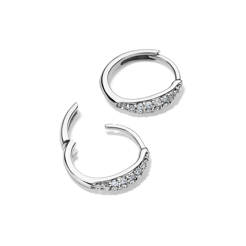 Diamond Pav&eacute; Huggie Hoop Earrings in 10K White Gold (1/5 ct. tw.) – Image 2 of 2
