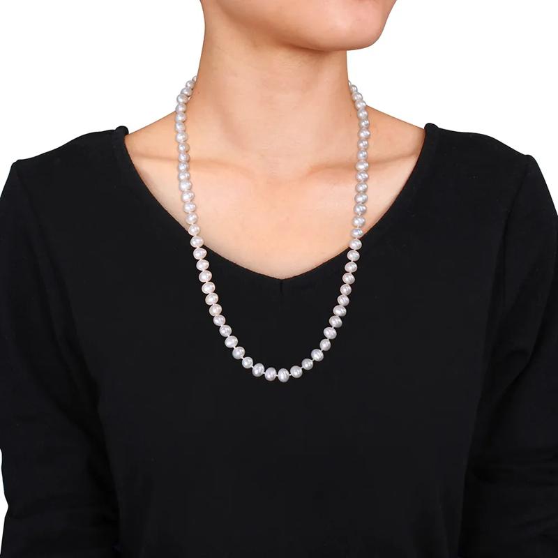 Cultured Freshwater Pearl Necklace in Sterling Silver, 7.5-8mm, 24&rdquo; – Image 4 of 4