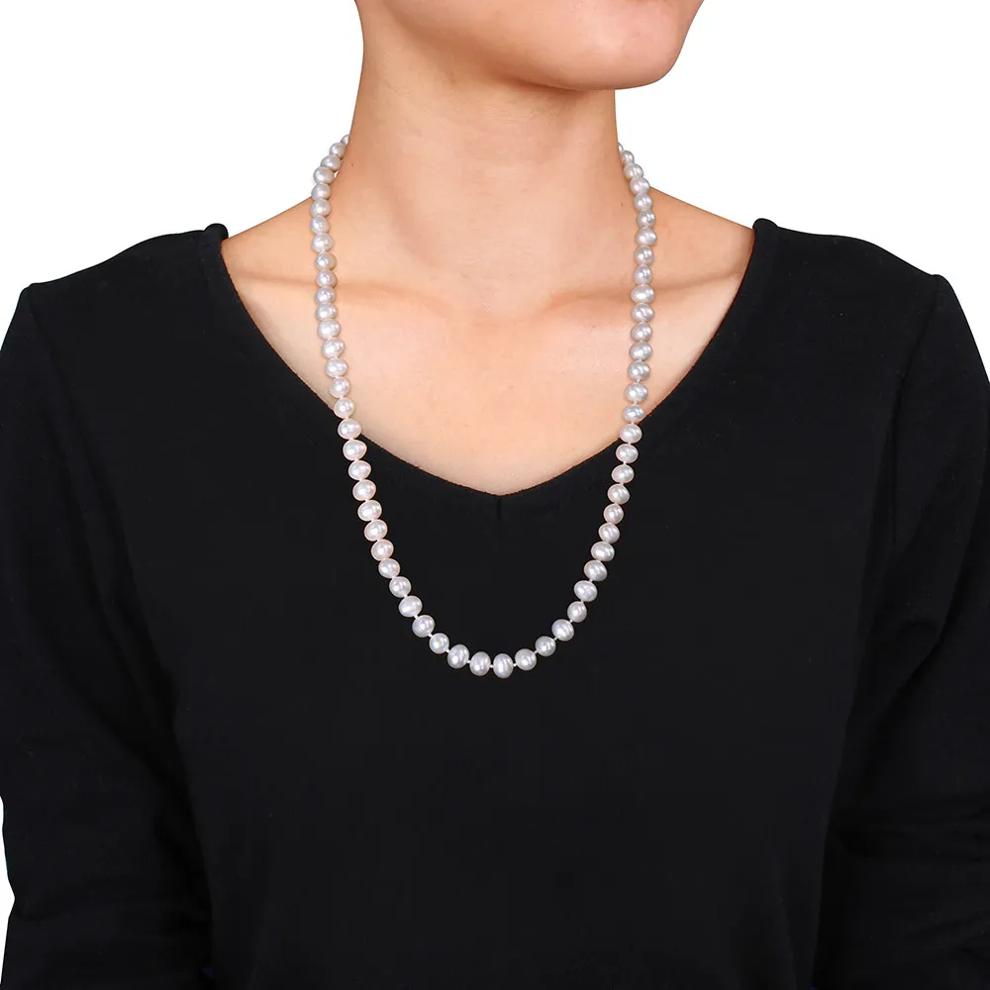 Cultured Freshwater Pearl Necklace in Sterling Silver, 7.5-8mm, 24&rdquo; – Image 4 of 4