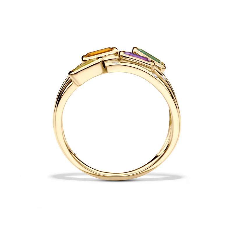 Multi-Row Gemstone and Diamond Accent Ring in 14K Yellow Gold – Image 2 of 4