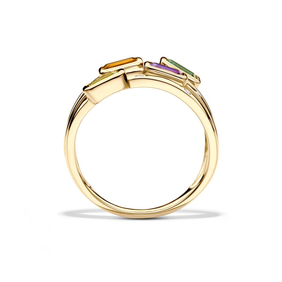Multi-Row Gemstone and Diamond Accent Ring in 14K Yellow Gold – Image 2 of 4