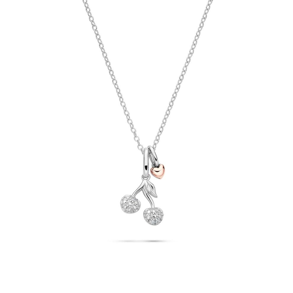 Lab Grown Diamond Accent Cherries Pendant in Sterling Silver &amp; 10K Rose Gold – Image 1 of 5