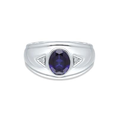 Men's Lab-Created Blue Sapphire & Diamond Accent Ring in Sterling Silver