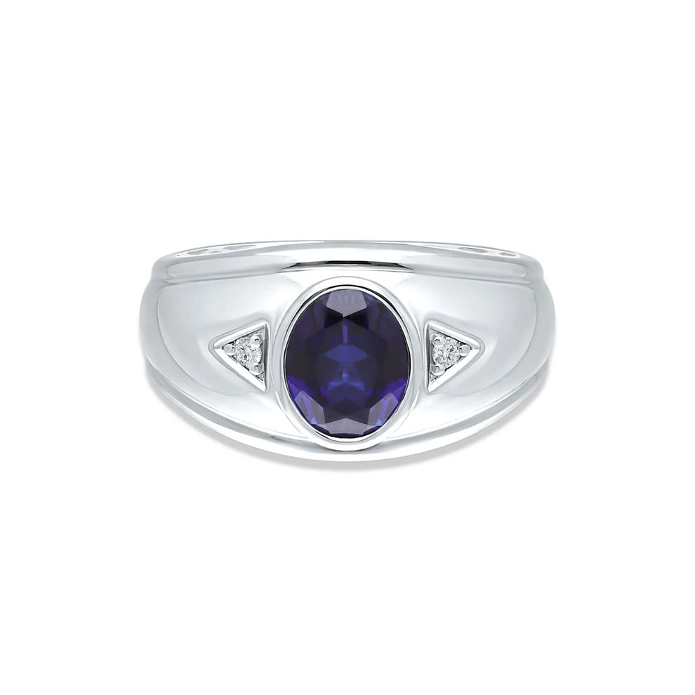 Men's Lab-Created Blue Sapphire &amp; Diamond Accent Ring in Sterling Silver – Image 1 of 4