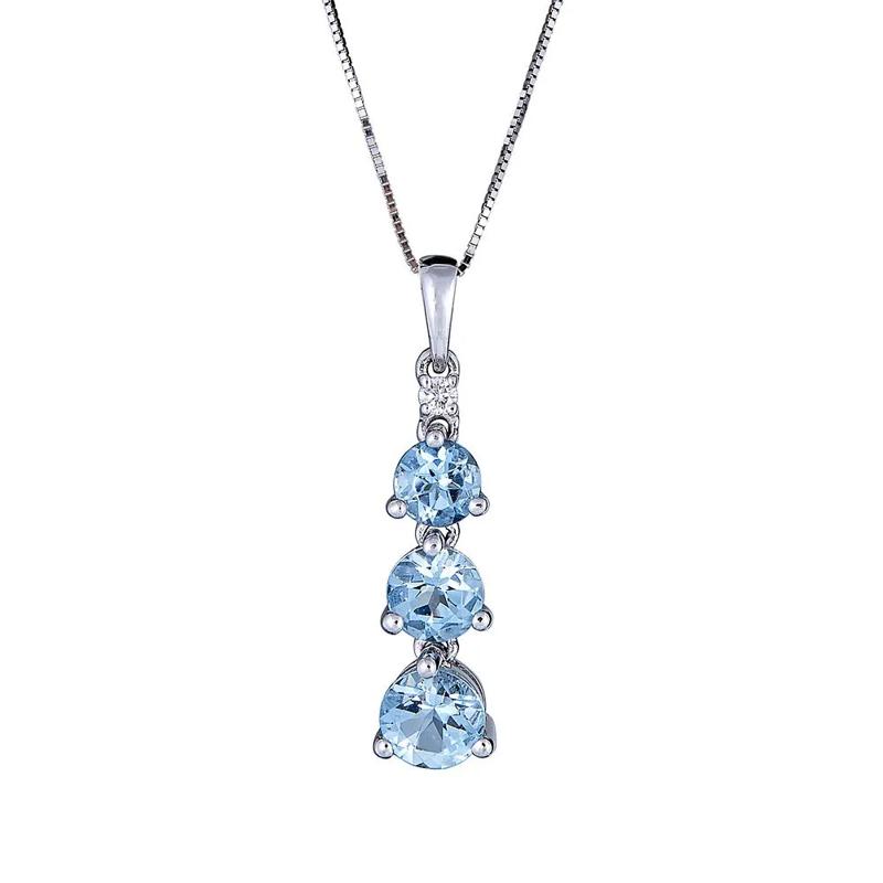 Aquamarine Pendant with Three-Stone Design in 10K White Gold – Image 1 of 1