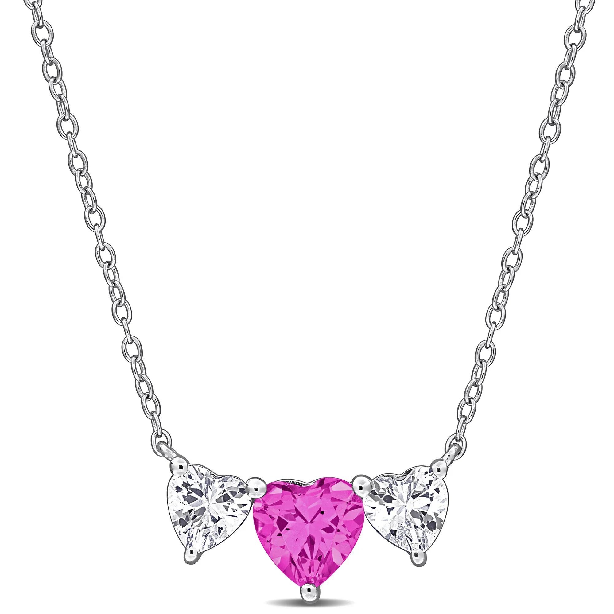 Lab-Created Pink Sapphire and Lab-Created White Sapphire Necklace