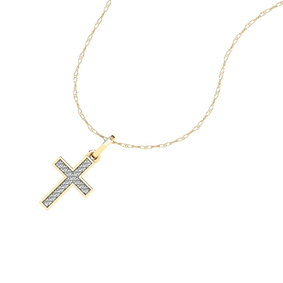Diamond Accent Cross Pendant Necklace in 10K Yellow Gold – Image 4 of 4