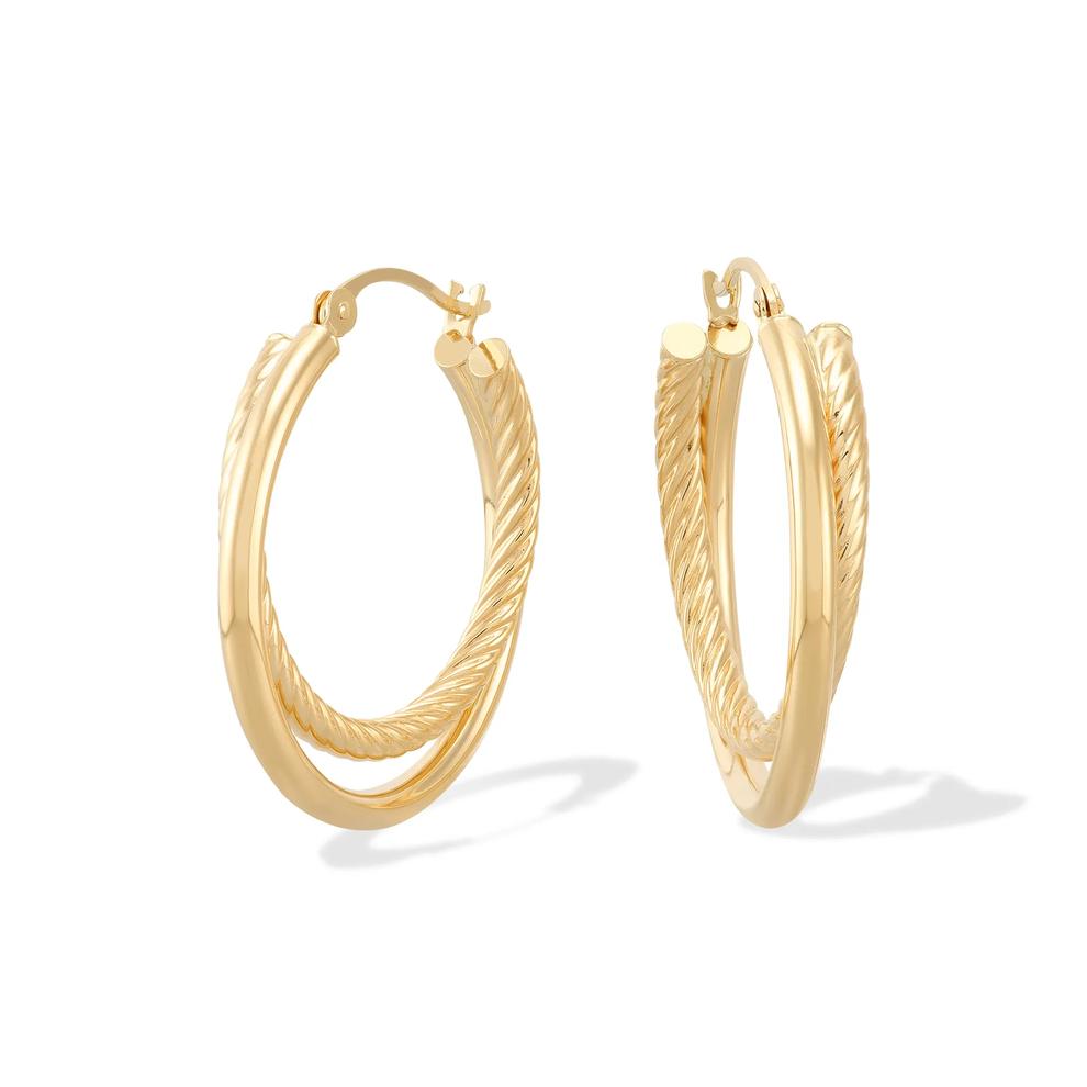 Twisted Tube Hoop Earrings in 14K Yellow Gold, 25x25mm – Image 1 of 2