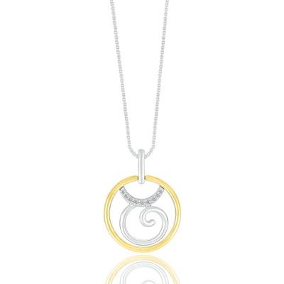 Diamond Accent Taurus Disc Pendant in Sterling Silver and 10K Yellow Gold