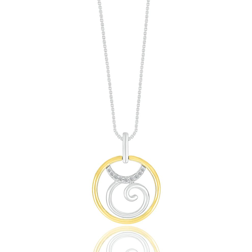 Diamond Accent Taurus Disc Pendant in Sterling Silver and 10K Yellow Gold  – Image 1 of 3