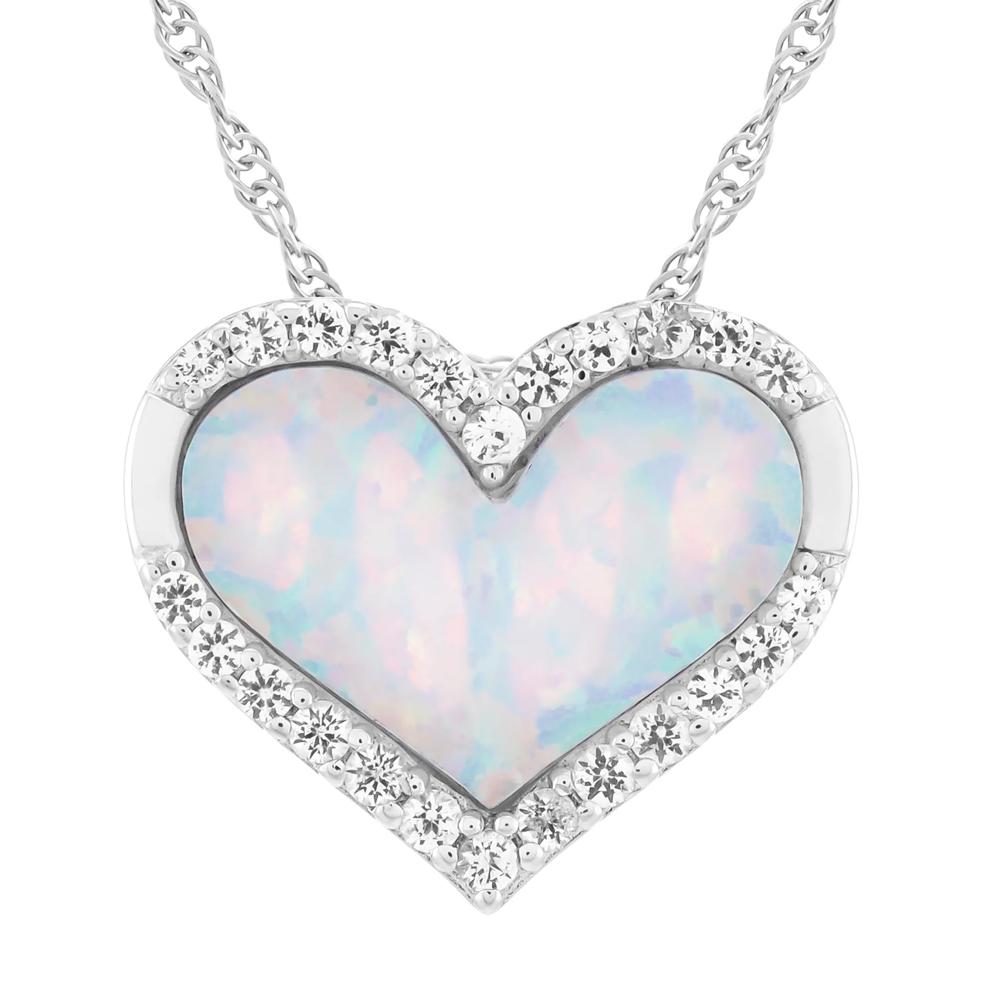 Lab-Created Opal &amp; Lab-Created White Sapphire Heart Pendant in Sterling Silver – Image 1 of 3