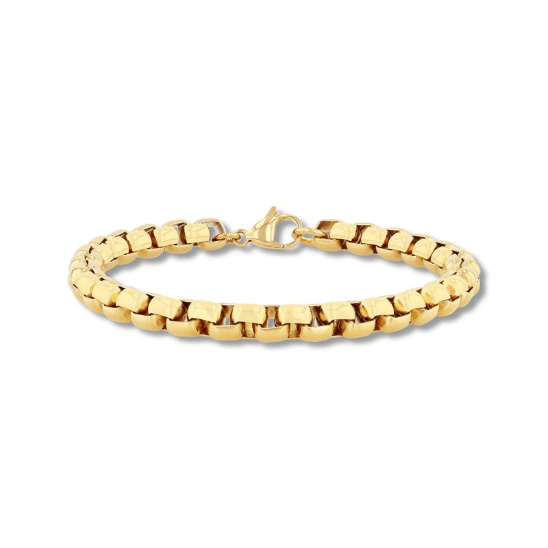 Round Box Link Bracelet in Yellow Ion-Plated Stainless Steel, 6.5MM, 9&rdquo; – Image 1 of 3