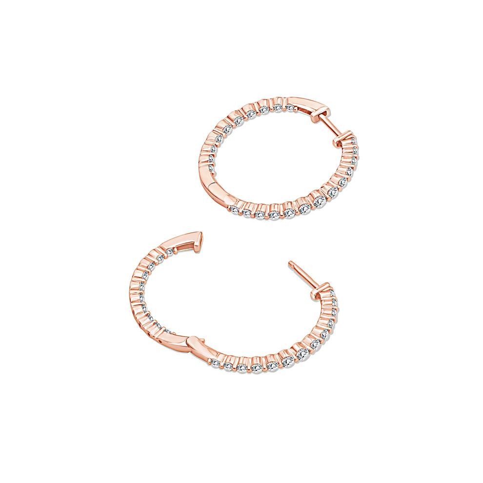 Lab Grown Diamond Shared-Prong Hoop Earrings in 10K Rose Gold (1 ct. tw.) – Image 2 of 3