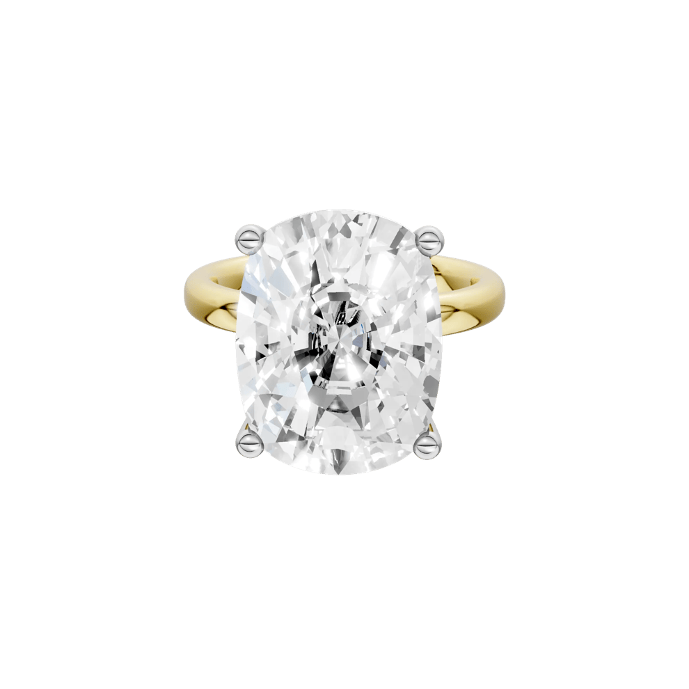 Lab Grown Diamond Elongated Cushion Solitaire Engagement Ring in 14K Yellow &amp; White Gold (10 ct.) – Image 1 of 5