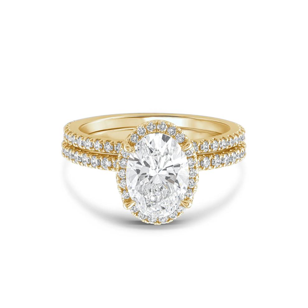 Lab Grown Diamond Oval-Shaped Halo Bridal Set in 14K Yellow Gold (2 3/4 ct. tw.) – Image 1 of 3