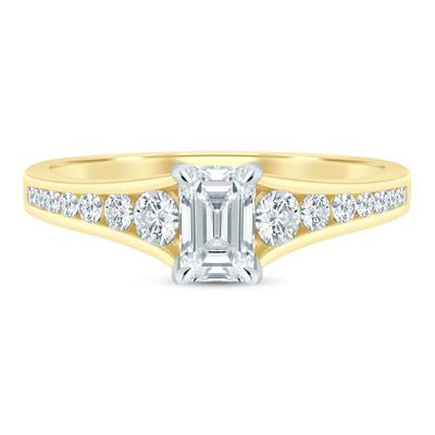 Diamond Emerald-Cut & Round Engagement Ring in 14K Yellow Gold (1 ct. tw.)