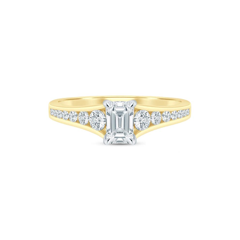 Diamond Emerald-Cut &amp; Round Engagement Ring in 14K Yellow Gold (1 ct. tw.) – Image 1 of 3
