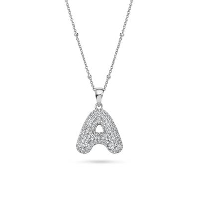 Lab-Created White Sapphire Pavé Bubble Initial Pendant in Sterling Silver