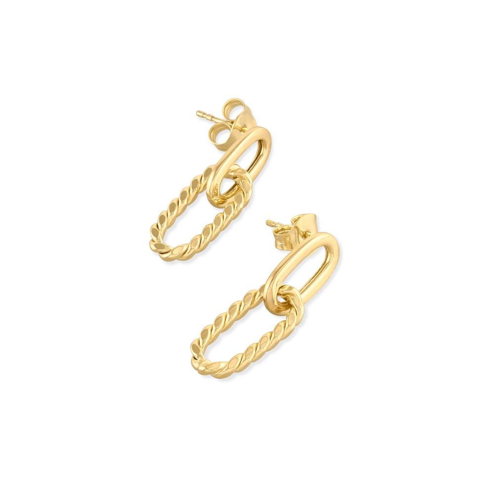 Twisted &amp; Plain Paperclip Drop Earrings in 10K Yellow Gold – Image 2 of 2