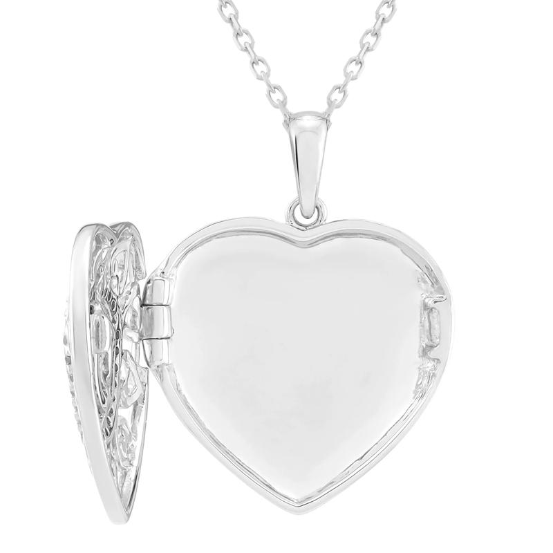 Diamond Heart Scroll Locket in Sterling Silver &#40;1/10 ct. tw.&#41; – Image 2 of 4