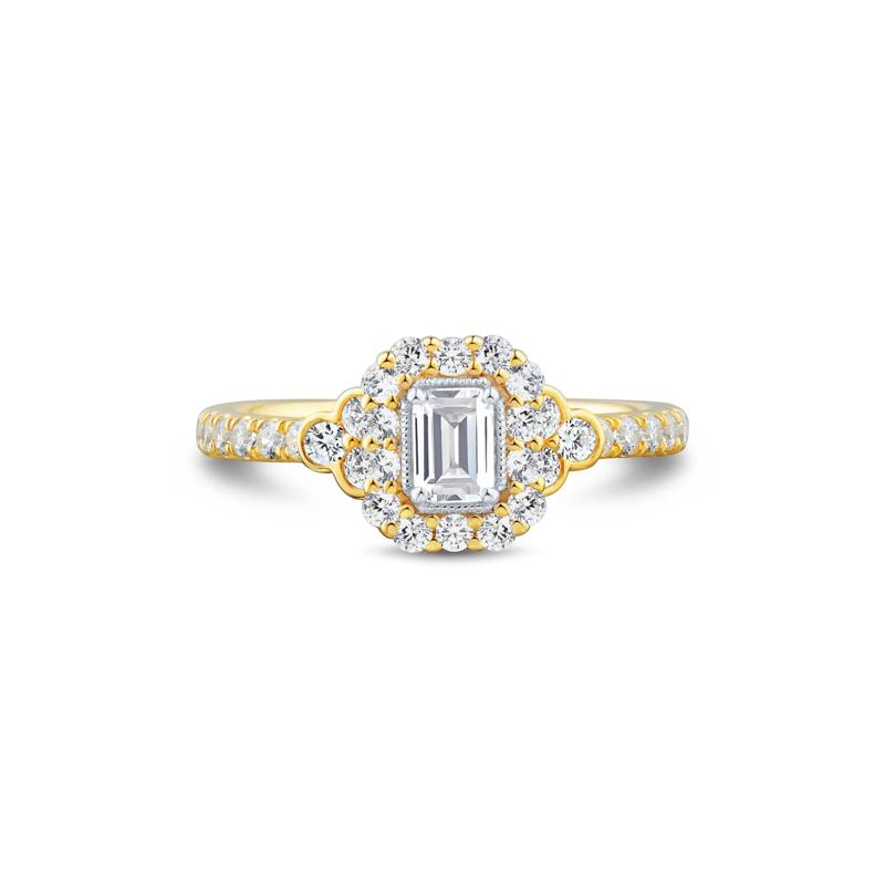 Diamond Emerald-Cut Halo Engagement Ring in 14K Yellow Gold &#40;1 ct. tw.&#41;  – Image 1 of 3