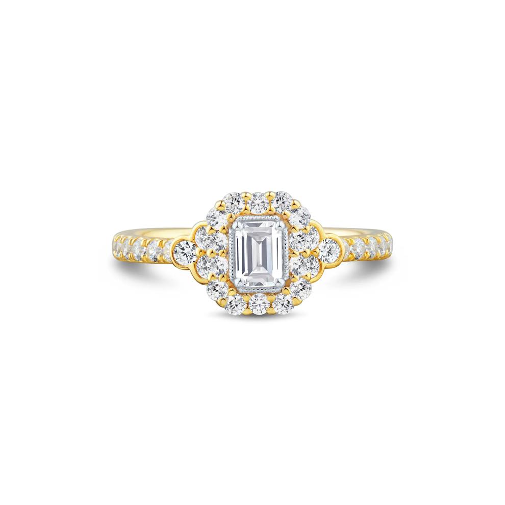 Diamond Emerald-Cut Halo Engagement Ring in 14K Yellow Gold (1 ct. tw.)  – Image 1 of 3