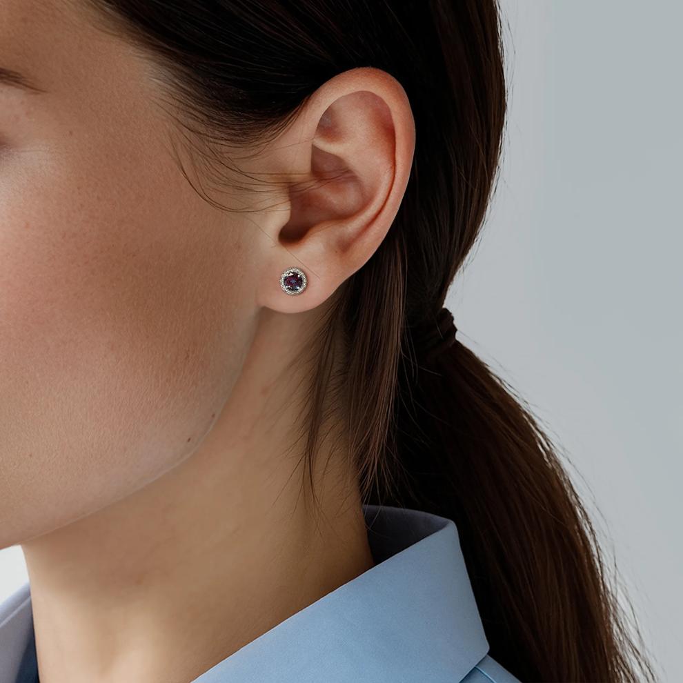 Lab Created Alexandrite &amp; White Sapphire Stud Earrings in Sterling Silver – Image 4 of 4