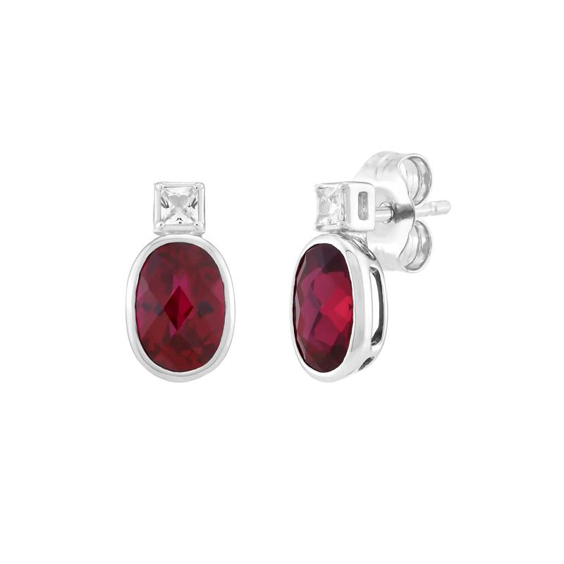 Lab-Created Ruby &amp; Lab-Created White Sapphire Bezel Stud Earrings in Sterling Silver – Image 1 of 1
