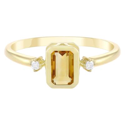 Emerald-Cut Gemstone and Diamond Accent Ring in 10K Yellow Gold