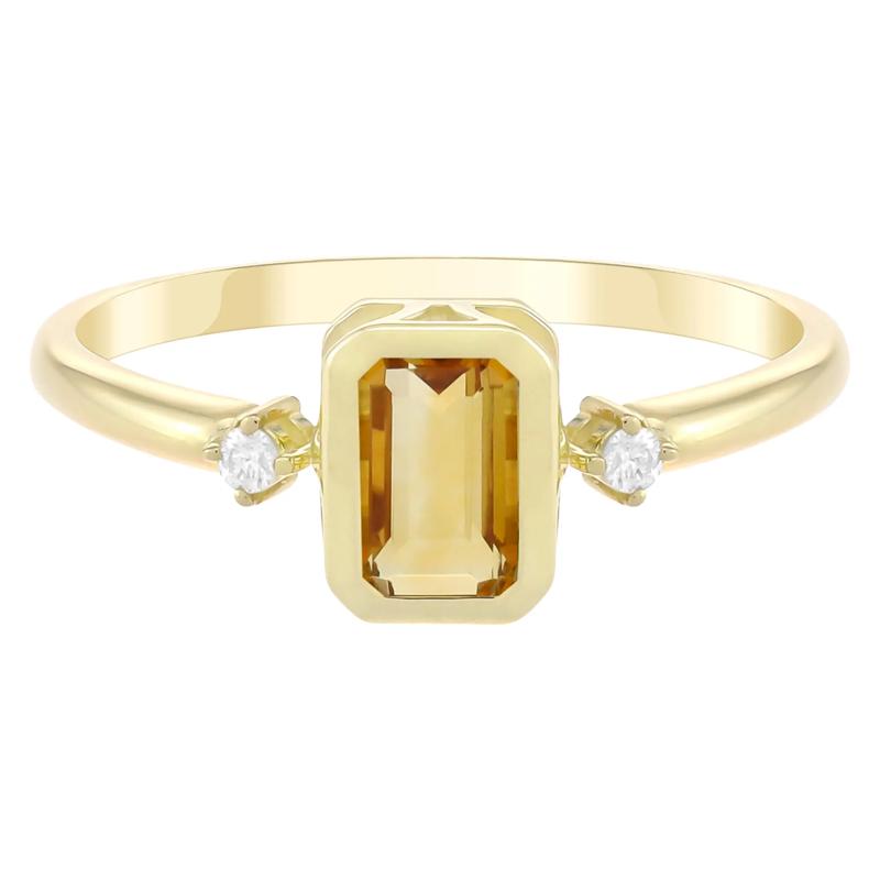 Emerald-Cut Citrine and Diamond Accent Ring in 10K Yellow Gold – Image 1 of 3