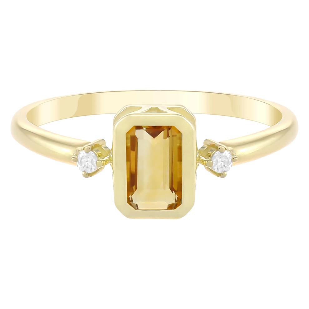 Emerald-Cut Citrine and Diamond Accent Ring in 10K Yellow Gold – Image 1 of 3