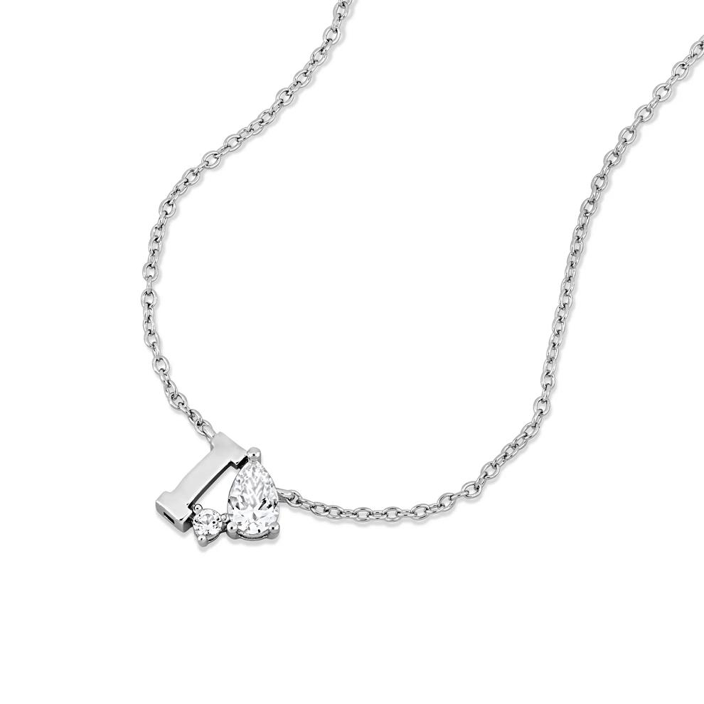 Lab-Created White Sapphire I Initial Pendant Necklace in Sterling Silver – Image 4 of 4