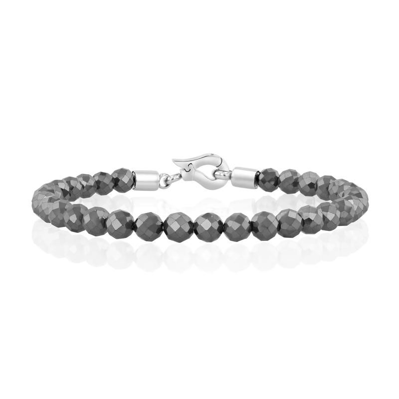 Men&#39;s Hematite Bead Bracelet in Stainless Steel, 8.5&quot; – Image 1 of 3