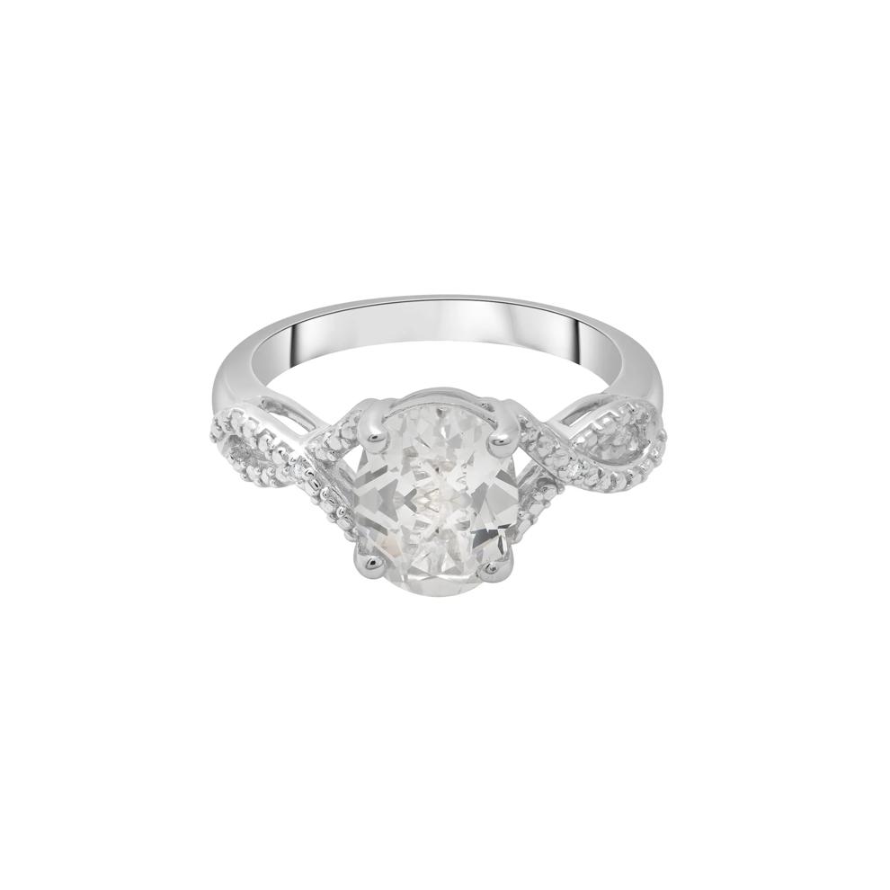 Oval Lab-Created White Sapphire with Diamond Accents in Sterling Silver – Image 1 of 5