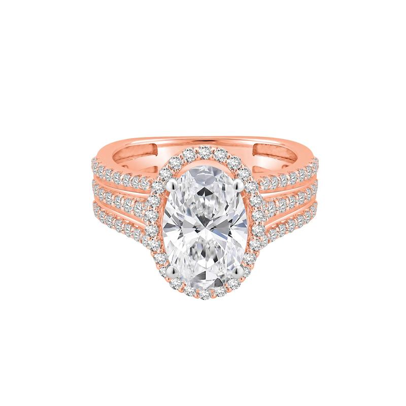 Lab Grown Diamond Oval Halo Engagement Ring in 14K Rose and White Gold &#40;4 1/4 ct. tw.&#41; – Image 1 of 4
