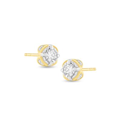 Diamond Round illusion Plate Stud Earrings in 10K Yellow Gold (1/2 ct. tw.)