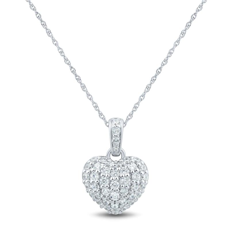 Lab Grown Diamond Pav&eacute; Heart Pendant in 14K White Gold &#40;1/2 ct. tw.&#41; – Image 1 of 3