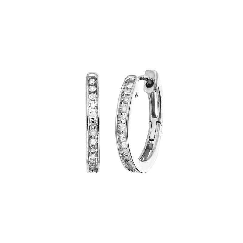 1/10 ct. tw. Diamond Hoop Earrings in 10K White Gold – Image 1 of 1