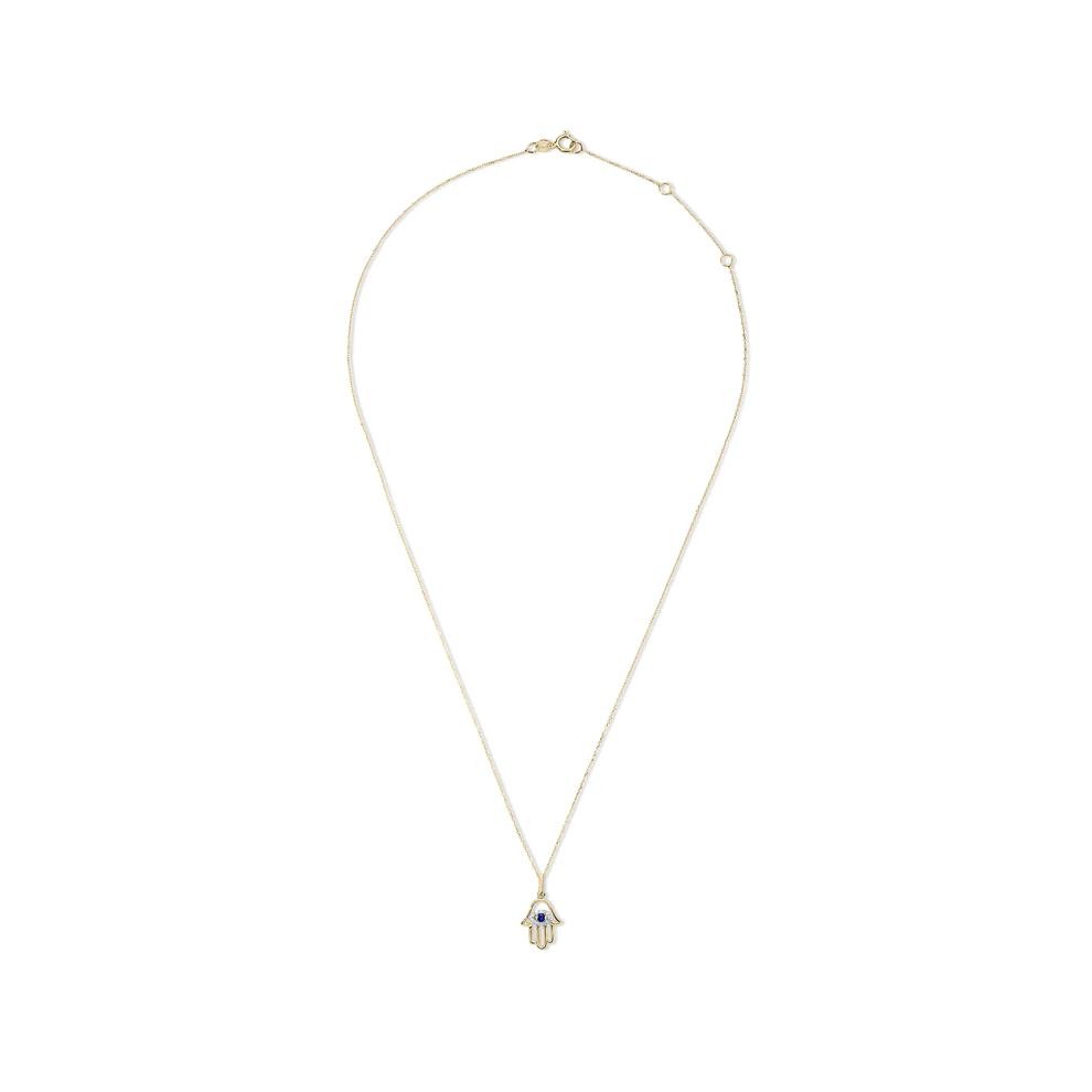Blue Sapphire &amp; Diamond Accent Hamsa Pendant in 10K Yellow Gold – Image 3 of 4