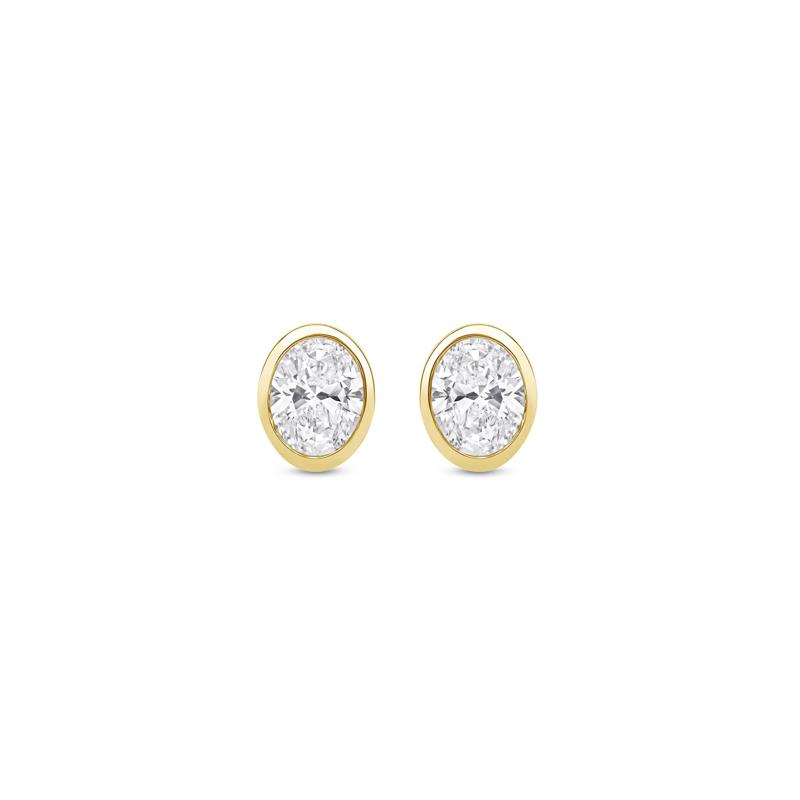 Lab Grown Diamond Oval-Shaped Bezel-Set Solitaire Stud Earrings in 14K Yellow Gold &#40;1/3 ct. tw.&#41; – Image 2 of 3
