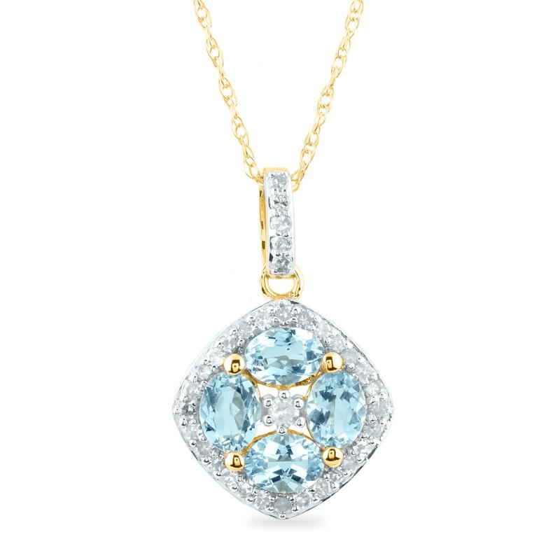 Aquamarine and Diamond Pendant in 10K Yellow Gold (1/7 ct. tw.) – Image 1 of 3