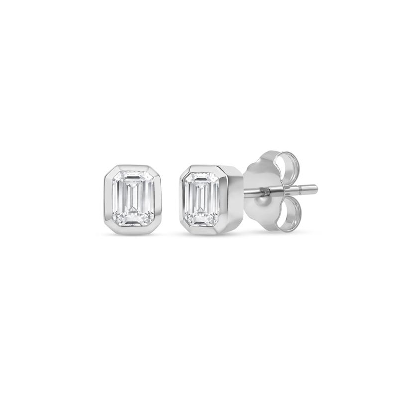 Lab Grown Diamond Emerald-Cut Bezel-Set Solitaire Stud Earrings in 14K White Gold &#40;1/4 ct. tw.&#41; – Image 1 of 3