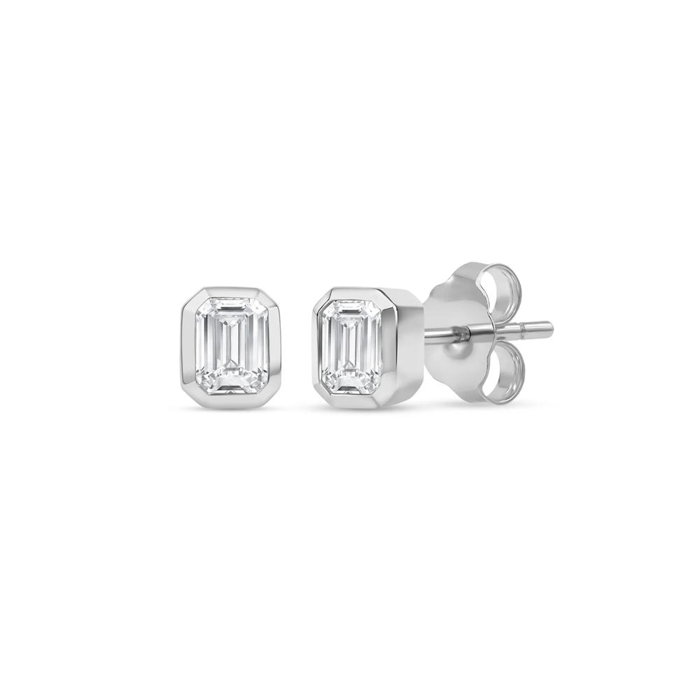 Lab Grown Diamond Emerald-Cut Bezel-Set Solitaire Stud Earrings in 14K White Gold (1/4 ct. tw.) – Image 1 of 3