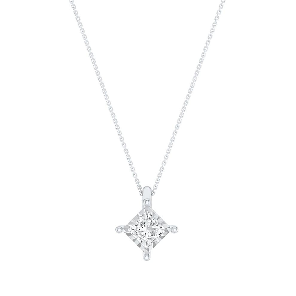 Lab Grown Princess-Cut Diamond Illusion Pendant in 10K White Gold (1/3 ct. tw.) – Image 1 of 3
