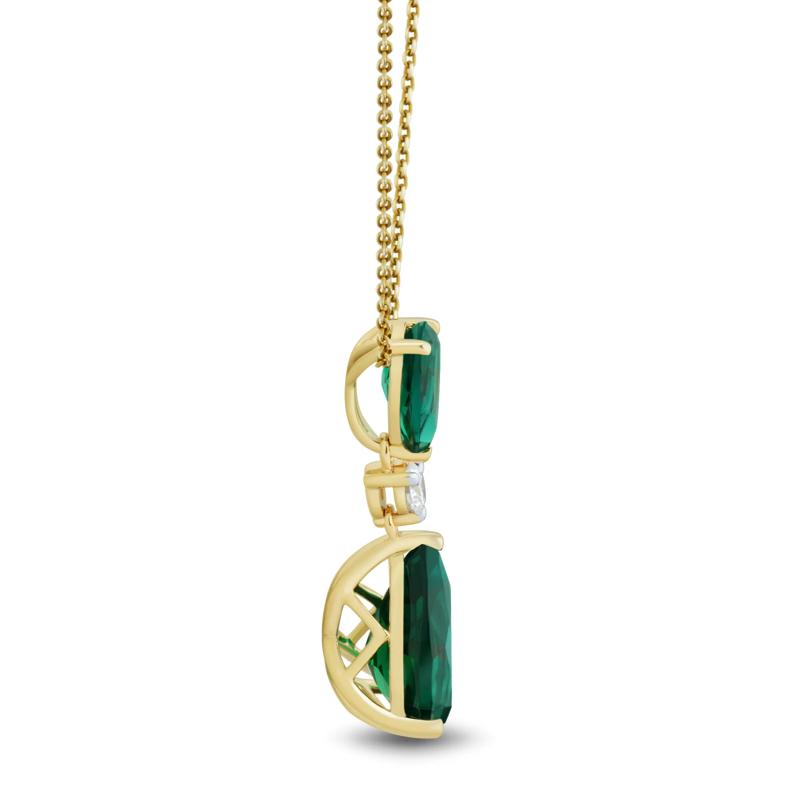 Lab-Created Pear-Shaped Emerald and Lab Grown Diamond Pendant in 10K Yellow Gold &#40;1/8 ct. tw.&#41; – Image 2 of 3