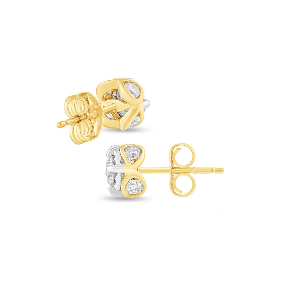 Diamond Round illusion Plate Stud Earrings in 10K Yellow Gold (1/2 ct. tw.) – Image 2 of 2