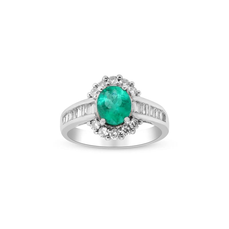 Emerald and Diamond Oval Halo Ring in 14K White Gold &#40;5/8 ct. tw.&#41; – Image 1 of 4