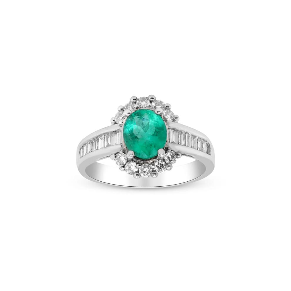 Emerald and Diamond Oval Halo Ring in 14K White Gold (5/8 ct. tw.) – Image 1 of 4